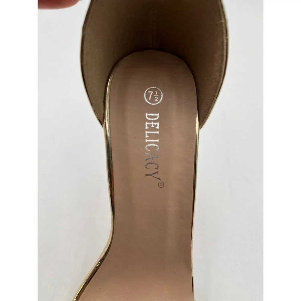 Delicacy Stiletto Heels Platform Sandals Womens 7.5 Gold Rhinestone Ankle Strap